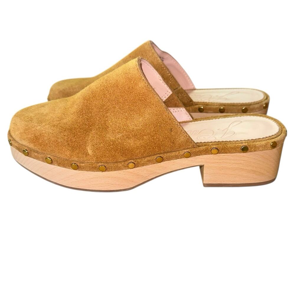 J Crew Dakota Clogs 6.5 Burnished Pecan Suede Wooden‎ Heel Slip On Mules